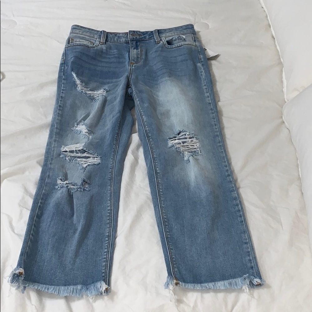 cropped distressed jeans ( never worn )